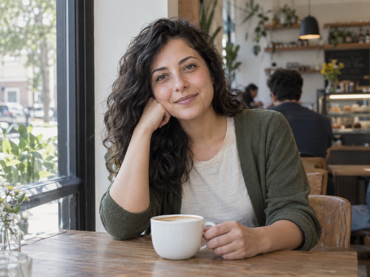 An illustrative portrait in soft window light, rendered with Portrait film